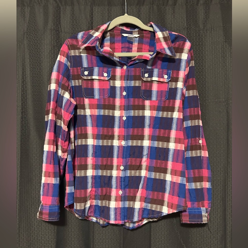 Alia Women’s Sz 10 Pink and Blue Button Up Flannel